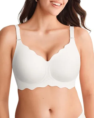 Productafbeelding van Naadloze beha voor dames zonder beugel met diepe V-hals en push-up effect, wit