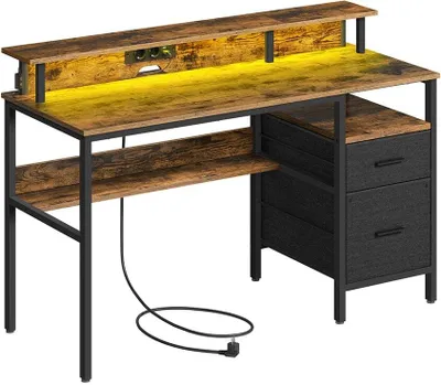 Obrázek produktu pro Psací stůl Rootz se zásuvkami – podstavec pod monitor – hnědý kancelářský stůl – úspora místa – 110 cm x 65 cm x 13,5 cm