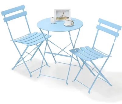 Image de Ensemble de table et chaises - Ensemble de table et chaises d'extérieur - Table de jardin avec chaises - 3 pièces - Pliable - Table et chaises en acier pour balcon