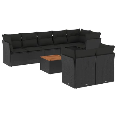 Produktbild von vidaXL 9-tlg. Garten-Sofagarnitur mit Kissen Schwarz Poly Rattan