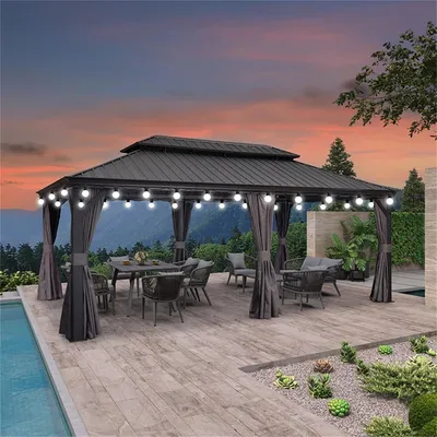 Produktbild von PURPLE LEAF Hardtop Pavillon 3.65x6m wasserdicht winterfest und stabil für den Garten,Grau,mit Beleuchtung