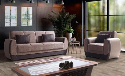 Image de Ensemble De Canapés 3+1 Places Textile Bois Canapé Moderne Fauteuil