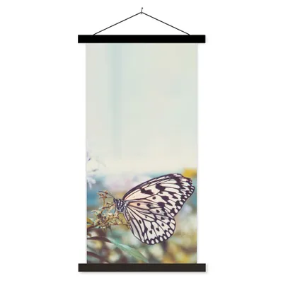 Produktbild von MuchoWow® Textilposter Schmetterling - Blumen - Frühling 90x180 cm mit schwarzem Rahmen - Dekoration Wohnzimmer