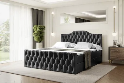 Produktbild von ALTDECOR Boxspringbett mit Fußteil, H3 Matratze und Topper - 140x200 cm - VILA-1-Z - Schwarz Kunstleder - Polsterbett mit Bettkasten und Lattenrost, Bett mit Stauraum
