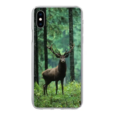 Produktbild von MuchoWow® Handyhülle Schutzhülle Hülle für iPhone Xs Hirsche - Wald - Bäume - Tiere - Natur Silikon Softcase Handy Hülle - Handytasche