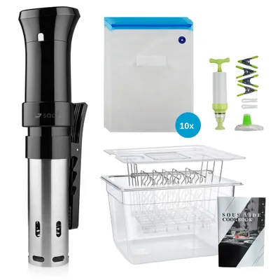 Produktbild von Saaf Sous Vide Komplettset 1100W (12L) – Garer mit Wasserbehälter, Rezeptbuch & Vakuumbeuteln