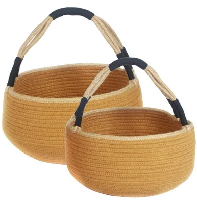 Imagen del producto de Cesta de algodón con asa, juego de 2 unidades, diámetro 35 cm, altura 36 cm