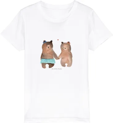 Produktbild von Mr. & Mrs. Panda Kleinkinder T-Shirt Bär Freundin 7-8 Jahre (122/128) - Weiß - Geschenk, Teenager, Shirts für Kinder, Teddy, Bio, Kindershirt