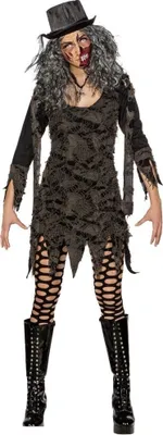Produktbild von O9790-32-34 schwarz-grau Damen Fetzenkleid Zombikleid Gr.32-34