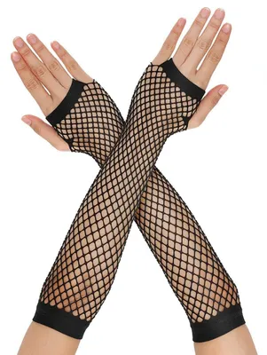 Produktbild von Netzhandschuhe Damen lang fingerlos 80er 90er Jahre Party Cosplay Kostümzubehör Schwarz