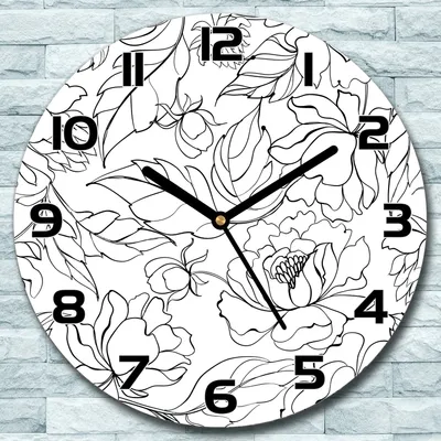 Produktbild von Wanduhr aus Glas Rund fi 30 Pfingstrosen Blumen Quarz Deko Schlafzimmer Büro