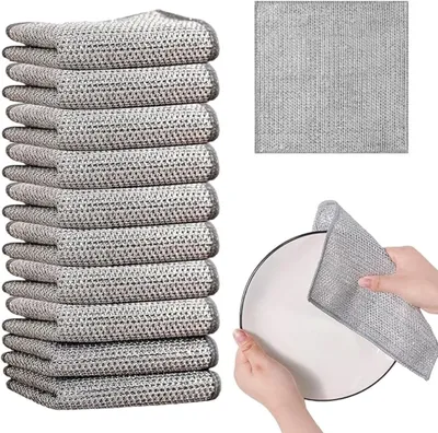 Produktbild von Set mit 10 doppellagigen, vielseitigen, kratzfesten Küchentüchern mit Metallic-Oberfläche für nasses und trockenes Geschirr