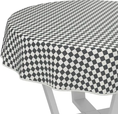 Produktbild von Tischdecke oldscool Karo Grau Rund 140cm mit Band-Kante Wachstuch abwaschbar