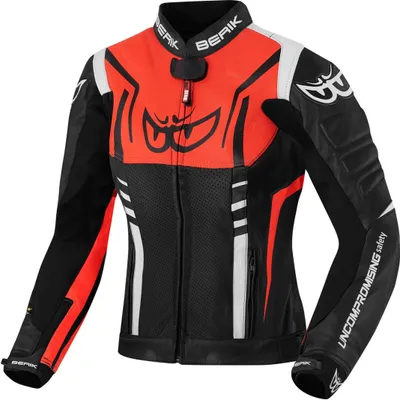 Produktbild von Berik Striper Damen Motorrad Lederjacke, schwarz/weiß/rot, 38