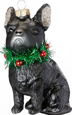 Christbaumschmuck Glas Französische Bulldogge 11cm schwarz, 1 Stück