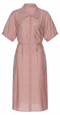 Produktbild von Rosa Maxi-Kleid Größe L mit kurzen Ärmeln, klassischem Kragen und Strasssteinen