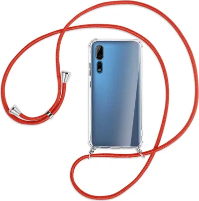 Produktbild von Handykette Backcover-Schutzhülle mit Band (Metall silberfarben) für ZTE Axon 10 Pro - rot