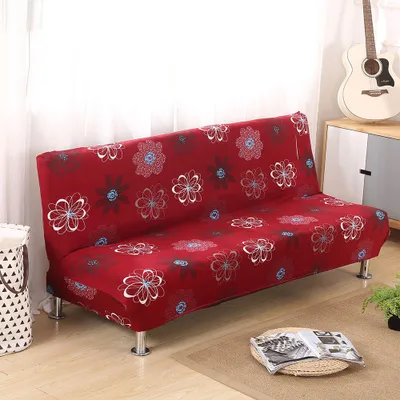 Obrázek produktu pro Elastický kryt bez područek na pohovku Bez područek na pohovku Stretch Futon Ochranný kryt 3-sedák Plně skládací pohovka Štít pro rozkládací pohovku bez područek ( Červený květ )
