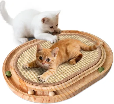 Immagine prodotto di Albero per gatti con superficie in sisal, dimensioni 43 x 33 cm, dotato di 7 piccole palline, ideale per il gioco e il relax
