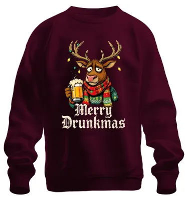 Obrázek produktu pro Veselý Drunkmas Reindeer Beer Christmas Vtipný dárek Ugly Uni mikina, vínová, M