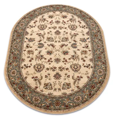 Image de Tapis en laine POLONIA ovale MADRAS fleurs jasmin 2 vert vert 200x300 cm