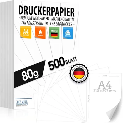Produktbild von Druckerpapier A4 80g weiß – 500 Blatt - PREMIUM PAPIER Reinweiß - DIN A4