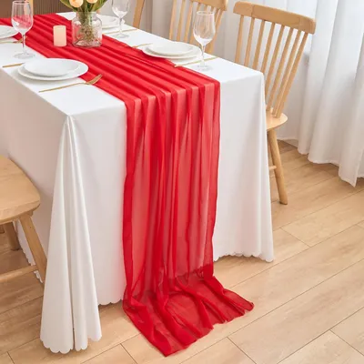 Immagine prodotto di Tovaglia da tavolo in chiffon, colore rosso vivace, dimensioni 70 x 300 cm