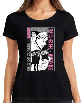 Productafbeelding van Jujutsu Kaisen SUKUNA, Koning van de Vloeken, Anime, Esthetisch T-shirt voor dames, zwart, maat L