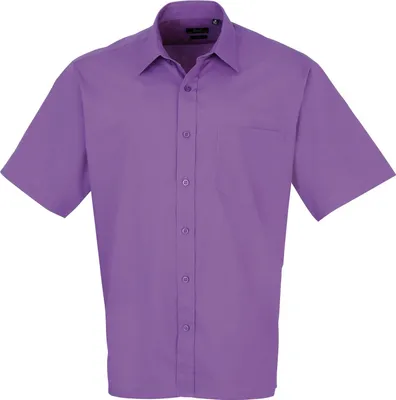 Image de Chemise Premier Popelin pour homme, manches courtes RW1082 (col 46 cm) (Violet foncé)