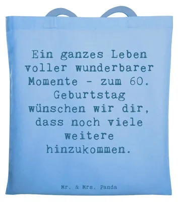 Produktbild von Mr. & Mrs. Panda Tote Bag Spruch 60. Geburtstag Momente - Sky Blue - Geschenk, Shopping Tasche, Laptoptasche, wunderbare, feiern, Tragetasche, Beutel, Meilenstein, Alter