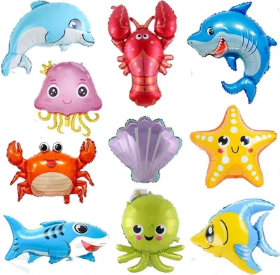 Produktbild von Unterwasser Fisch-Luftballons Set 10 Stück Ozean-Tier Folienballons Kinder-Party