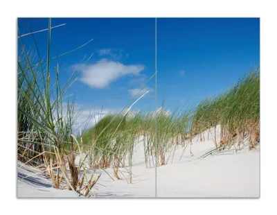 Produktbild von Wallario Herdabdeckplatte aus Glas, Größe 70 x 52 cm 2-teilig, Motiv Düne am Strand unter blauem Himmel