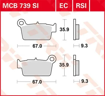 Immagine prodotto di TRW Set pastiglie freno EC MCB739EC 450 SM YZ450F RR400 BBX 300 Enduro KX250F KX250 XC 300 SXV550