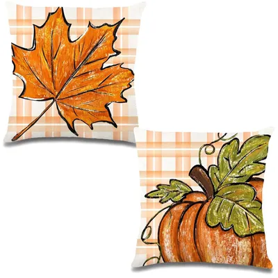 Kissenbezug Herbst Ahornblätter Kürbis 45x45 cm 2er-Set