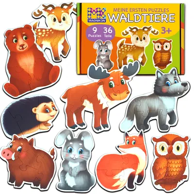 Produktbild von MAGNIKON Puzzles Waldtiere Ab 2 3 Jahre - Spielzeug Kinderpuzzle ab 3-5 Jahre - 9 Mein erstes Puzzle - 36 Große Teile Geschenk Für Junge Und Mädchen