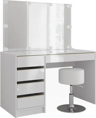 Produktbild von Schminktisch Vicco Sherry Weiß/Gold 120 cm mit LED Beleuchtung und Hocker, Model 47711