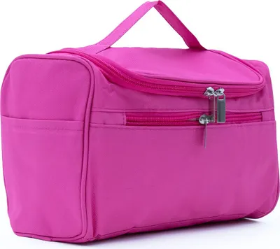 Produktbild von Intirilife Tragbare Kosmetiktasche in PINK – Geräumiger Polyester Kulturbeutel Koffer mit Tragegriff, Reißverschluss, Netz Fach und zahlreichen Innen und Außentaschen