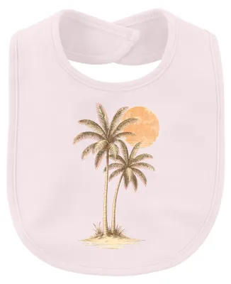 Produktbild von Palmen Insel Sonnenuntergang Strand Urlaub Sommer Retro Tropisch Baby Lätzchen, Pink