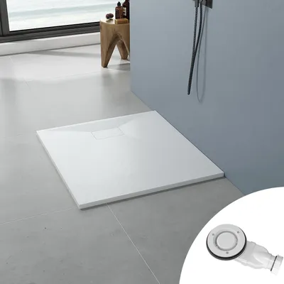 Produktbild von AQUABATOS Duschwanne 100x90x2,6 cm weiß, rutschfeste Duschtasse aus SMC, zuschneidbar mit Abflussgarnitur