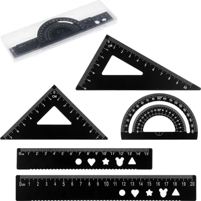 Produktbild von 5 Stück Lineal Set aus Aluminiumlegierung, Metall Geometrie Dreieck Lineal Set, Lineal Winkelmesser Set für Schüler Lehrer Ingenieure und Zeichner