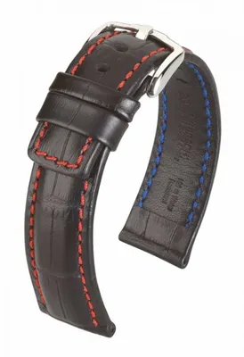 Produktbild von HIRSCH Grand Duke - Alligator geprägt (Länge: XL (120mm / 100mm) / Anstoßbreite: 20 (zu 18) / Schließe: Edelstahl (Silber) / Sonderanfertigung*: nein / Farbe / Naht: Braun matt / Braun / Polsterung (Ansatz / Schließe) in mm: 5,5 mm / 3,5 mm)