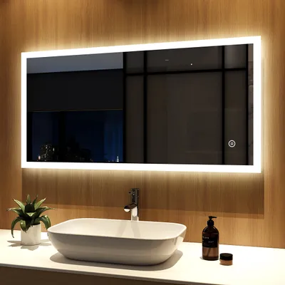 Produktbild von Meykoers LED Badspiegel 120x60cm Badspiegel mit Beleuchtung Touch kaltweiß Lichtspiegel Badezimmerspiegel Wandspiegel IP44 energiesparend