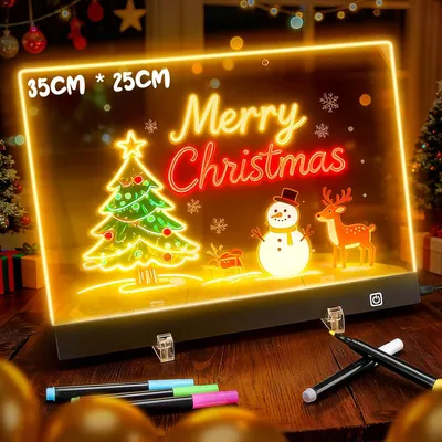 Obrázek produktu pro LED kreslicšª tabule, akrylovš¢ poznš¢mkovš¢ tabule 35x25cm se 6 barvami a 7 re?imy svšªcenšª. Kompletnšª dš¢rkovš¢ sada s p?šªslu?enstvšªm. LED kreslicšª tabule, poznš¢mkovš¢ tabule, reklamnšª tabule do kancelš¢?e, ?koly, domš¢cnosti a kavš¢rny.