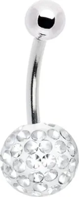 Immagine prodotto di Piercing all'ombelico in titanio G23 con elementi di cristallo rivestiti a sfera da 8 mm - Bianco - 8,0 millimetri
