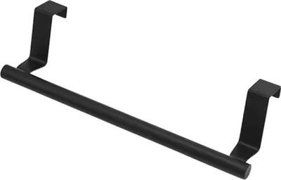A black metal over-the-door towel rack.