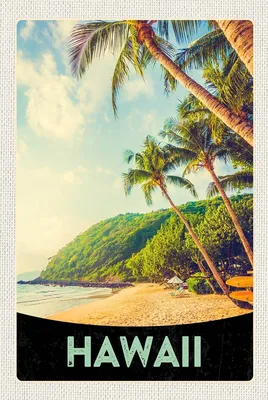 Produktbild von vianmo Holzschild 18x12 cm Hawaii Insel Strand Palmen Sonne Bildmotiv Reisemotiv Abenteuer Reisen