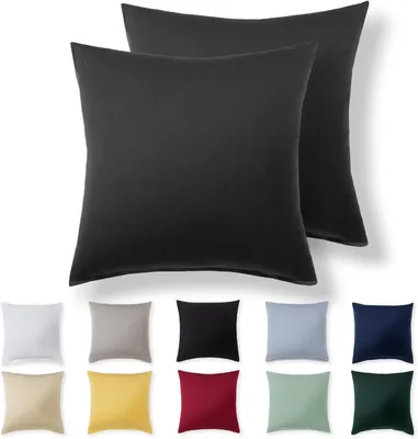 Zdjęcie produktu dla Poszewki na poduszki 40 x 40 cm (zestaw 2 sztuk) - kolor antracytowy - 100% bawełna dżersejowa - poszewki na poduszki 40 x 40 cm, poszewki na poduszki z bawełny dżerseowej