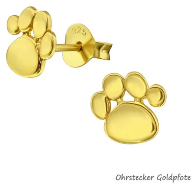 Produktbild von Pfoten Schmuck aus 925er Silber: Ohrstecker, Creolen und Halskette Ohrstecker Goldpfote Ohrstecker Goldpfote