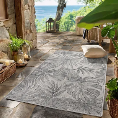 Produktbild von Outdoor Teppich Wetterfest, Küche, Balkon, Terrasse, Garten Wohnzimmer Esszimmer, Skandinavisches Boho Design, Größe: 80 x 150 cm, Farbe: Grau-2