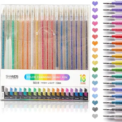 Obrázek produktu pro Sada 18 třpytivých fixů – světelné fixy s třpytkami – sada 18 barev – pro dívky a kreativní jedince